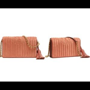 Tory Burch Flemming mini stud velvet wallet on a chain